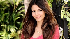 Leaves woman faces outdoors victoria justice smiling long hair 