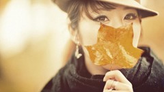 Leaves woman hats asians brunettes
