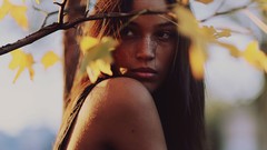 Leaves woman outdoors brunettes