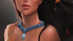 Leaves woman Pocahontas wet artwork sakimichan Disney Company