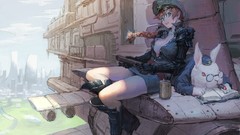 Legs anime girls spaceships cleavage artwork