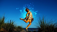 Legs jumping barefoot Beaches