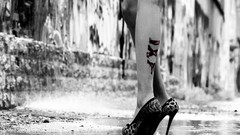 Legs tattoos grayscale high heels