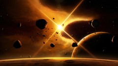 Light abstract Asteroids planets outer space fantasy art