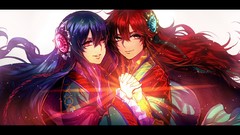 Light dress Jewelry red eyes long hair anime girls green eyes 