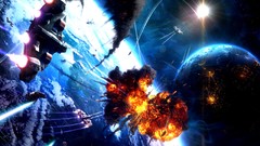 Light explosions planets spaceships vehicles outer space 