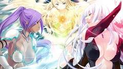 Light wings white hair Swords blondes anime girls purple hair 