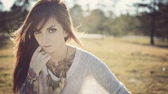 Light woman chains tattoos brunettes necklaces