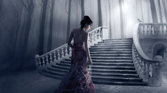 Light woman forest stair