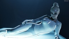 Light woman game glow Tron blondes long hair
