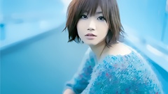 Light woman Japanese blue background asians bangs Ai Otsuka