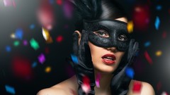 Light woman lips masks multicolor mysterious brunettes Venetian 