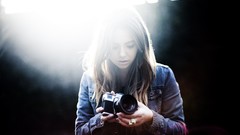 Light woman Photographers Cameras denim clothing