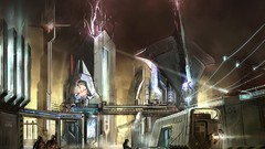 Lighting paintings drawings science fiction cityscapes concept 