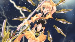 Lightning woman weapons Anime blondes blush anime girls green 