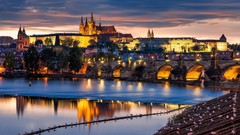 Lights Birds Czech Republic Prague Charles Bridge Castles 