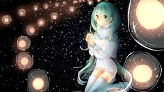 Lights dress lanterns scarfs long hair anime girls green eyes 