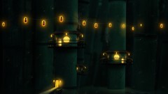 Lights hanging houses lanterns fantasy art window panes chimneys