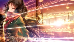 Lights headphones artist skirts scarfs long hair anime girls 