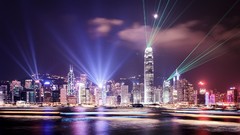 Lights Hong Kong cityscapes city skyline light beams citynight