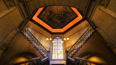 Lights paintings railing stained glass architecture arches 