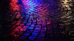 lights pavements yellow wet street night