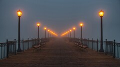 lights pier lantern mist night bench