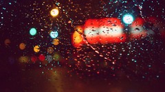 Lights rain cars glass