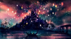 Lights ships Boats lakes Castles lanterns skies Rapunzel 