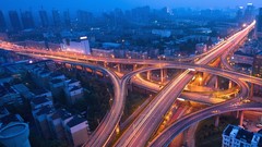 Lights Skyscrapers crossroads roads buildings cityscapes aerial 