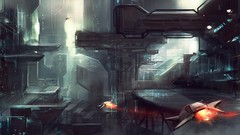 Lights Station hangar platform fighters science fiction 