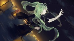 Lights underwater kimono lanterns long hair hatsune miku green 