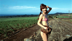 Lingerie woman outdoors pigtails