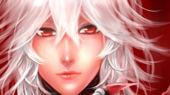 Lips claws white hair red background red eyes faces anime girls 