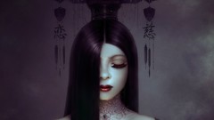 Lips hairstyle long hair closed eyes hair ornaments artwork 