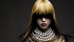 Lips Jewelry hairstyle chains blondes long hair pearls bangs 