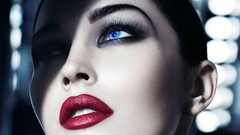 Lips Megan Fox faces Actress blue eyes brunettes Megan