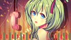 Lips Ribbons faces stripes long hair blue eyes hatsune miku 