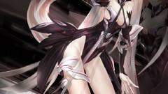 Liquid armor reflections blondes long hair anime girls blue 