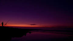 Lone sunset fisherman nature