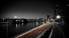 long exposure selective coloring night cityscape traffic