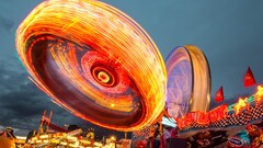 long exposure theme parks lights Ferris Wheel signs