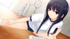 Long hair anime girls black hair purple eyes coffee-kizoku gym 