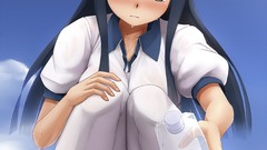 Long hair anime girls blue eyes brunettes ecchi illustrations 