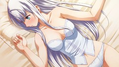 Long hair anime girls blue eyes gray hair magus tale game cg 