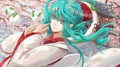 Long hair anime girls blue eyes hatsune miku vocaloid cherry 