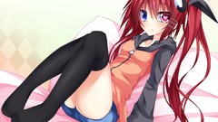 Long hair anime girls blue eyes heterochromia redheads 