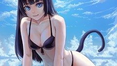 Long hair anime girls blue eyes nekomimi animal ears tails 