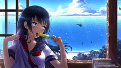 Long hair anime girls blue eyes school uniforms black hair 