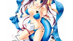 Long hair anime girls blue eyes swimsuits mp3 player Sans